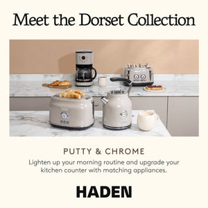 Haden 12 Cup Coffee Maker & Dorset 2 Slice Wide Slot Toaster, Putty & Chrome