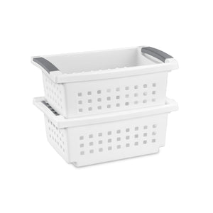Sterilite 16608008 Small Stacking Basket with Titanium Accents, White (16 Pack)