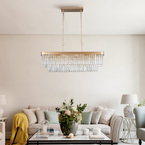 Rectangular Crystal Chandelier Adjustable Gold Iron Ceiling Light