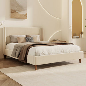 Upholstered Modern Platform Bed With Wingback Headboard