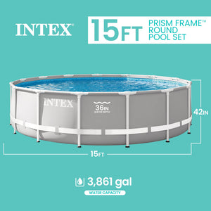 Intex 26723EH 15ft x 42in Prism Frame Above Ground Swimming Pool Set with Filter