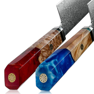 Legacy Japanese Knife Set with VG-10 Damascus Steel Blades & Exotic Olive Burl Wood & Resin Handle