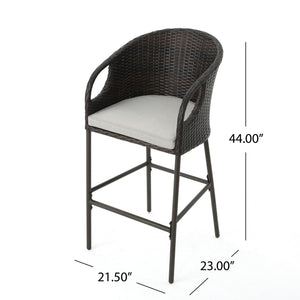 Outdoor 31" Rattan Barstools With Waterproof Cushions (Set of 2) - Multi Brown