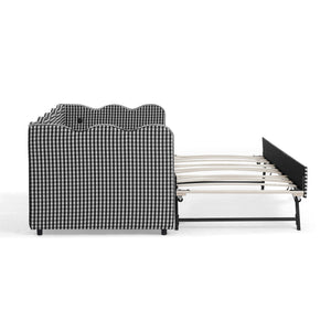 Cozy Gingham Daybed with Trundle Twin Size Sofa Bed