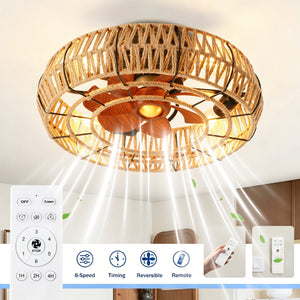 20" Rope Caged Flush Mount Ceiling Fan with Light Kit and Remote Control