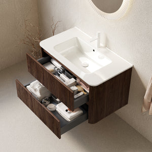 Noor 36" Bathroom Vanity with Sink, Wall-Mounted Floating Plywood Cabinet with 2 Drawers