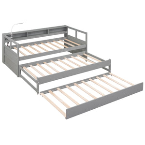 Daybed With 2 Trundles, 3 Storage Cubbies, Built In USB Charging Light