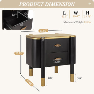 Contemporary 2 Drawers Nightstand with Curved Profile Design