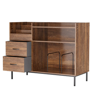 Eco-Friendly Vinyl Record Player Stand With Flip-Top Storage, Media Console With Dual Outlets And Dustproof Drawers