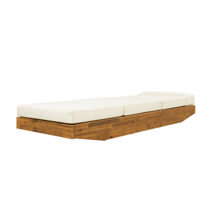 Modern Acacia Wood Outdoor Chaise Lounge with Beige Cushion