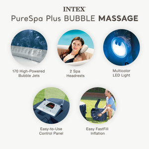 Intex PureSpa Plus Portable Inflatable Hot Tub, 85x28", w/ 4 Cup Holders & Trays