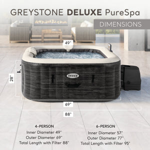 Intex PureSpa Plus Greystone 4 Person Inflatable Square Hot Tub Spa, 83 x 28"