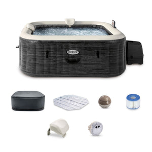 Intex PureSpa Plus Greystone 4 Person Inflatable Square Hot Tub Spa, 83 x 28" - TRAPSKI