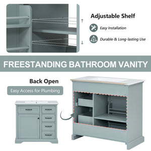 36" Bathroom Vanity with Ceramic Sink and Storage
