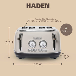 Haden Dorset 4 Slice Wide Slot Stainless Steel Toaster, Putty & Chrome