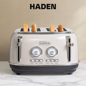 Haden Dorset 4 Slice Wide Slot Stainless Steel Toaster, Putty & Chrome