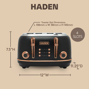 Haden Heritage 4 Slice Wide Slot Stainless Steel Toaster, Black & Copper
