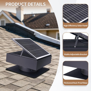 12" Solar Roof Vent Fan, 40W Dual Power Attic Exhaust Fan with Remote & Auto Start