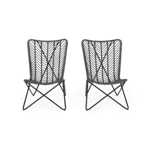 Outdoor Wicker Chair With Geometric Cross Base, Set of 2 - Gray