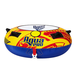 AquaPro 50 In Nylon Deck Style Towable 1 Person Rider, Yellow/Red w/ Hand Pump