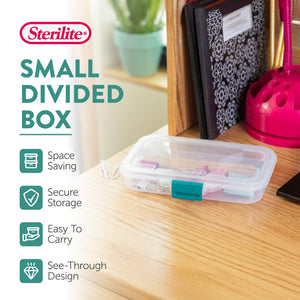 Sterilite Convenient Small Divided Clear Storage Pencil Box & Latch Lid, 12 Pack