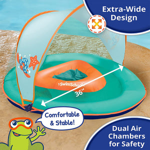 SwimSchool Baby Boat Safety Seat Shade Canopy Float in Orange with Hand Pump