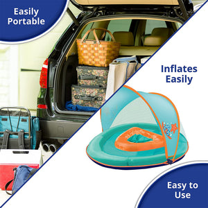 SwimSchool Baby Boat Float w/ Safety Seat & Sun Shade Canopy, Orange, 2 Pack