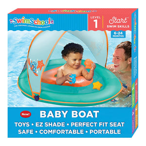 SwimSchool Baby Boat Float w/ Safety Seat & Sun Shade Canopy, Orange, 3 Pack