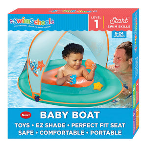 SwimSchool Baby Boat Safety Seat Shade Canopy Float in Orange with Hand Pump