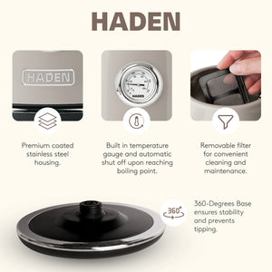 Haden Dorset 4 Slice Wide Slot Toaster & Electric Water Kettle, Putty & Chrome