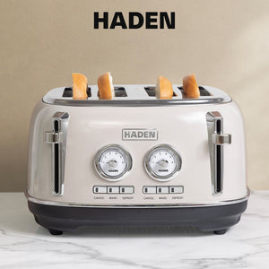 Haden Dorset 4 Slice Wide Slot Toaster & Electric Water Kettle, Putty & Chrome