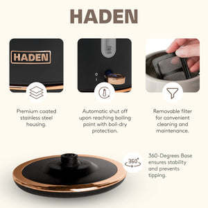 Haden Heritage 4 Slice Wide Slot Toaster & Electric Kettle, Black & Copper