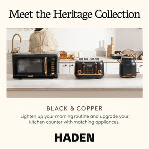 Haden Heritage 4 Slice Wide Slot Toaster & Electric Kettle, Black & Copper