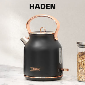 Haden Heritage 4 Slice Wide Slot Toaster & Electric Kettle, Black & Copper