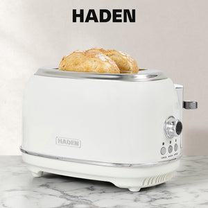 Haden 12 Cup Coffee Maker with 2 Slice Wide Stainless Steel Bread Toaster, White