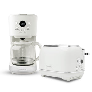 Haden 12 Cup Coffee Maker with 2 Slice Wide Stainless Steel Bread Toaster, White
