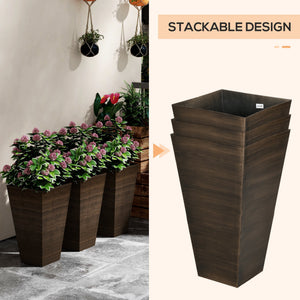 Outsunny 28" Tall Outdoor Planters - Set of 3 Large Tapered Planters