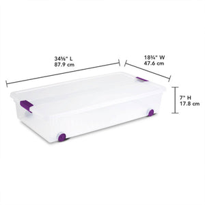 Sterilite 60 Qt ClearView Latch Wheeled Stackable Storage Box, 4 Pack