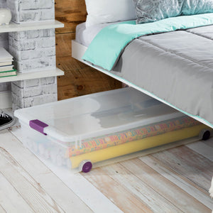Sterilite 60 Qt ClearView Latch Wheeled Stackable Storage Box, 4 Pack