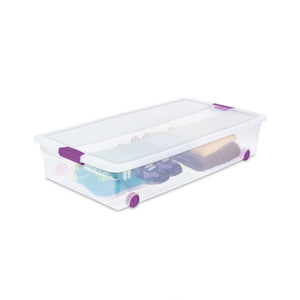 Sterilite 60 Qt ClearView Latch Wheeled Stackable Storage Box, 4 Pack