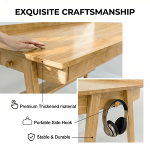Solid Wood Writing Desk with 2 Drawers & Storage Shelf