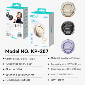 KP-207 Best-selling OWS Bluetooth Ear-hook Headphones Sports Model With Digital Display Noise Cancellation And Long Battery Life In Stock Now