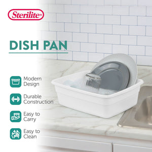 Sterilite Small Portable Rectangle Plastic 8 Qt Dish Pan Basin, White (24 Pack)