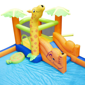 Banzai Safari Splash Water Park Inflatable Bouncer Slide with Cannon and Blower