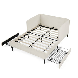 Upholstered Platform Bed Frame With 2 Storage Drawers And Adjustable Sofa Bed