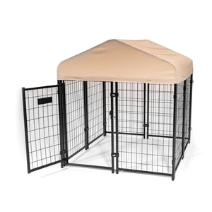 Lucky Dog STAY Series Studio Jr. 4x4x4.3 Ft Roofed Steel Frame Dog Kennel, Khaki - TRAPSKI