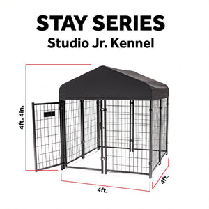 Lucky Dog STAY Series Studio Jr. 4x4x4.3 Ft Roofed Steel Frame Dog Kennel, Khaki - TRAPSKI