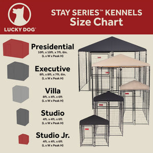 Lucky Dog STAY Series Studio Jr. 4x4x4.3 Ft Roofed Steel Frame Dog Kennel, Khaki - TRAPSKI