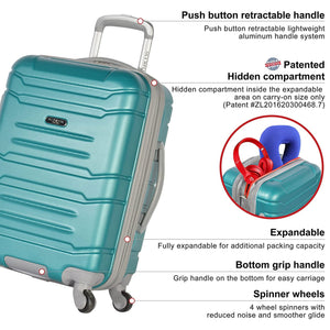 Olympia Denmark 21" Expandable Carry On 4 Wheel Spinner Luggage Suitcase, Teal - TRAPSKI