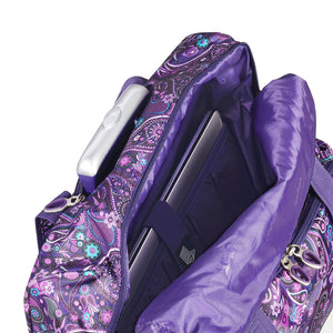 Olympia Deluxe Fashion Rolling Overnighter Luggage Suitcase, Purple Paisley